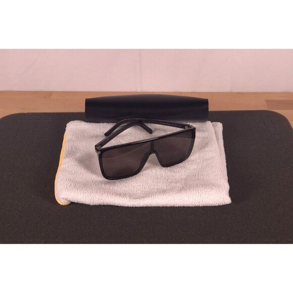 Saint Laurent Unisex Mask Style Sunglasses With Mirror Finish & Leather Case - Picture 1 of 15